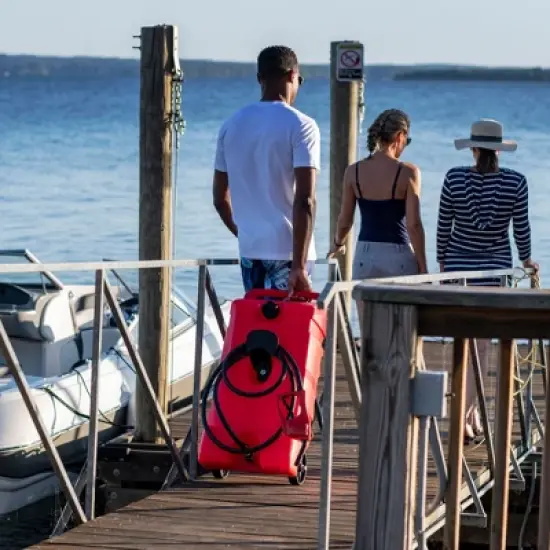 Scepter Flo N' Go Duramax 14 Gallon Portable Gas Fuel Tank, Container Caddy Can with LE Fluid Transfer Siphon Pump and 10 Foot Long Hose, Red, 2-Pack image {4}