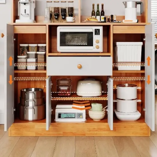 Wood Sideboard Buffet Cabinet, Large Cupboard Cabinet with Storage, Freestanding Kitchen Pantry Cabinets with Drawers, Adjustable Shelf & Storage Rack image {6}