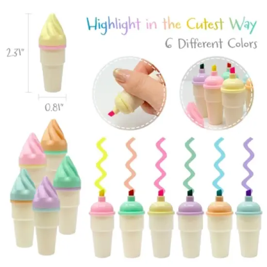 Wrapables Cute and Colorful Highlighters, Marker Pens, Stationery Supplies (Set of 6), Ice Cream image {1}