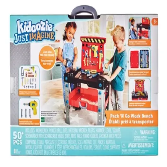 Kidoozie Just Imagine Pack 'N Go Workbench, Pretend Play for your Preschool Builder, Over 50 Pieces, Ages 3+ image {6}