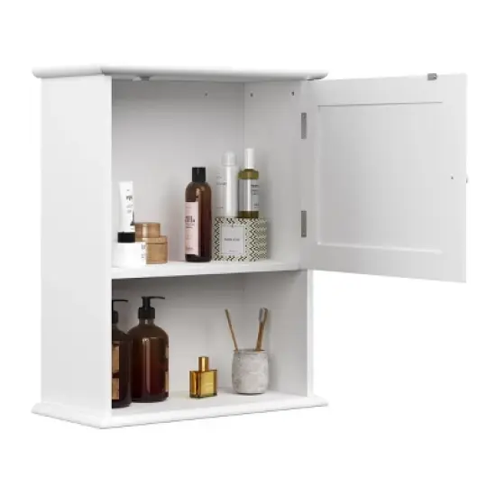 Wall-Mounted Storage Cabinet &ndash; Kitchen, Pantry, Laundry Room or Bathroom Organizer with Open Shelf &ndash; Bathroom Storage Furniture by Lavish Home (White) image {6}