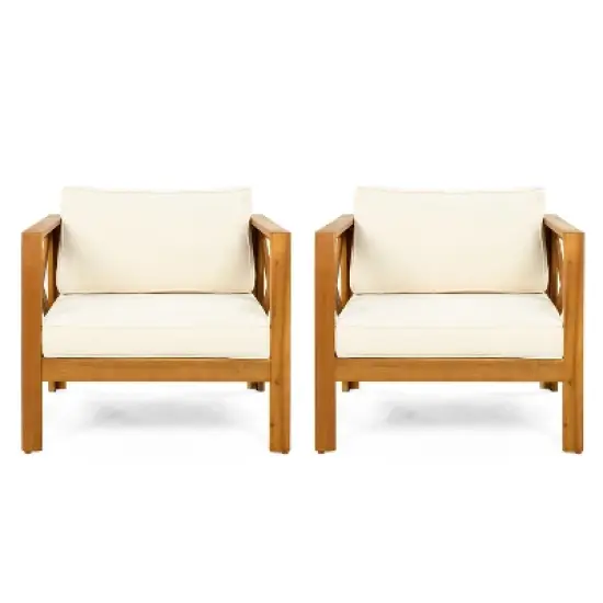 FIONECA Patio Conversation Set, 2 Acacia Wood Armchairs with Beige Cushions & Foldable Side Table, Teak Finish image {8}
