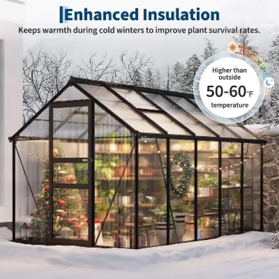 GustoWave 10x6 Ft Outdoor Greenhouse, Polycarbonate Walk-In Garden Room （Contains 2 ventilation windows） image {6}