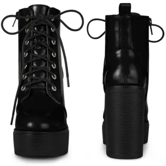 Perphy Women's Platform Lace Up Chunky Heel Western Combat Boots image {1}