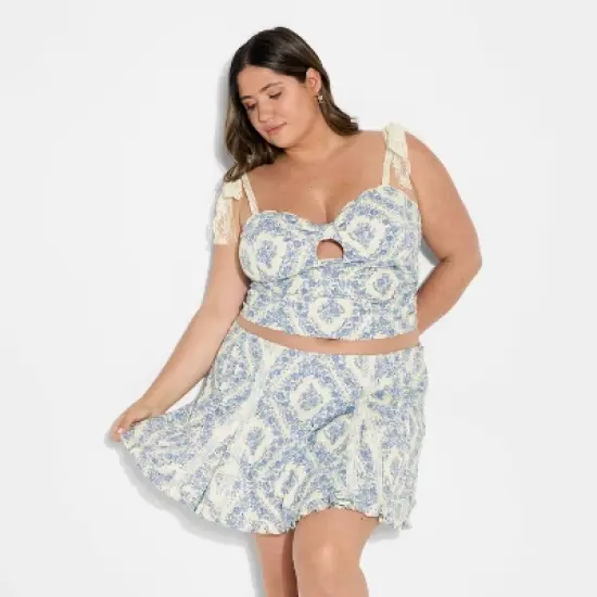 Women's Lace Tie Strap Tank Top - Wild Fable&trade; Blue Floral image {3}