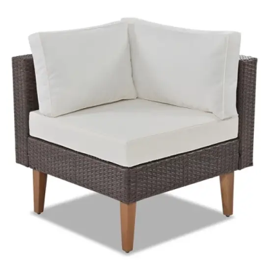 FIONECA 4-Piece Outdoor Wicker Sofa Set, L-Shaped Patio Furniture with Beige Cushions, Brown Rattan & Colorful Accent Pillows image {10}