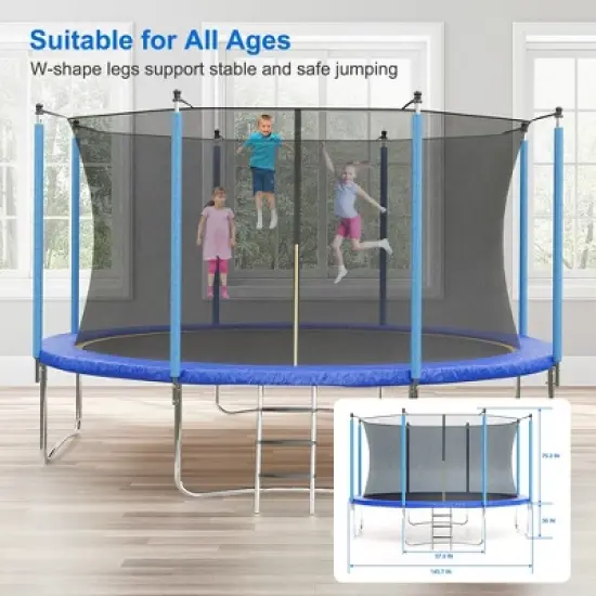 12FT Trampoline, Recreational Trampolines with Enclosure Net and Ladder image {5}
