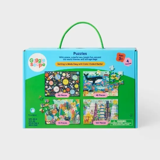 4pk Jigsaw Puzzles 48-100pcs - Gigglescape&trade;: Kids, Ages 3+, Fantasy Theme, Problem Solving, Paperboard Material image {3}