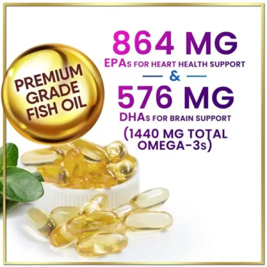 Omega 3 Fish Oil Triple Strength 2400 mg Softgels, Omega-3 Supplements, Natural Heart Health Brain & Joint Support - 60 Softgels By Hello Lovely! image {5}
