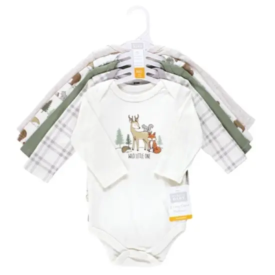 Hudson Baby Infant Boy Cotton Long-Sleeve Bodysuits, Forest Animals 5-Pack image {1}