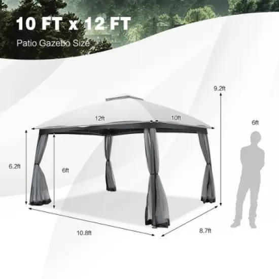 Costway 10x12 FT 2-Tier Patio Gazebo Canopy Netting Heavy-Duty Metal Easy-Setup Outdoor image {2}
