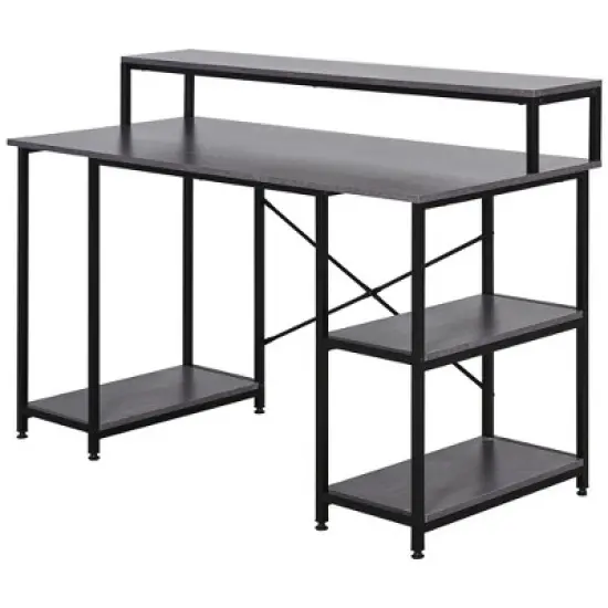 HOMCOM 55 Inch Home Office Computer Desk Study Writing Workstation with Storage Shelves, Elevated Monitor Shelf, CPU Stand image {3}