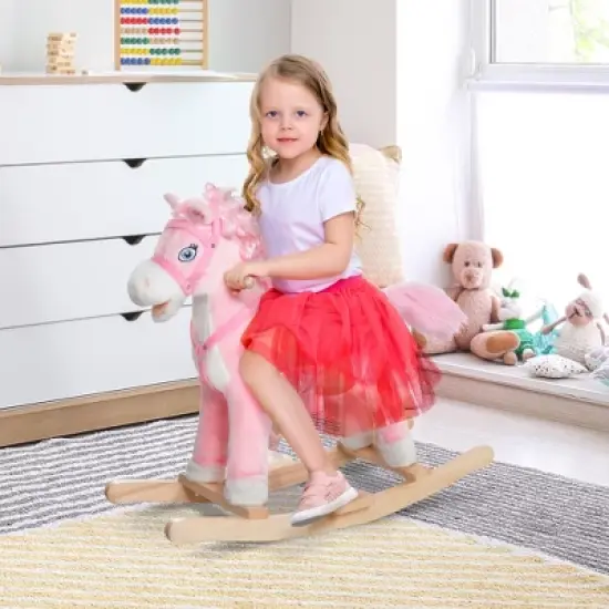 Qaba Kids Ride on Rocking Horse Toddler Plush Toy with Realistic Sounds and Swinging Tail for 3 Years Old Children image {2}