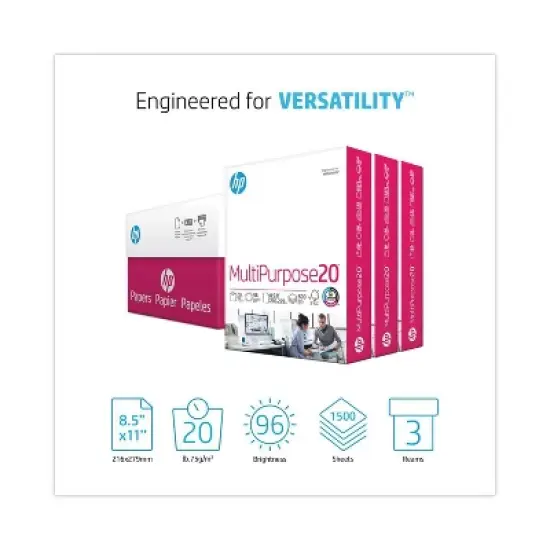 HP Inc. Multipurpose 500ct Printer Paper 8.5"x11" - White HEW112530: 20 lb, 96 Brightness image {2}