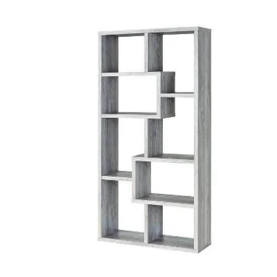 70.75" Distressed Wooden Open Bookcase Brown - Benzara image {1}