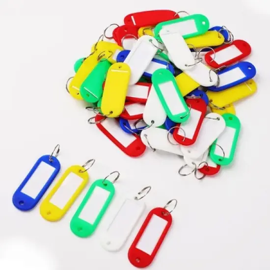 Unique Bargains Plastic Split Ring ID Label Tags Keyrings Blue Yellow Green White Red 50 Pcs image {1}