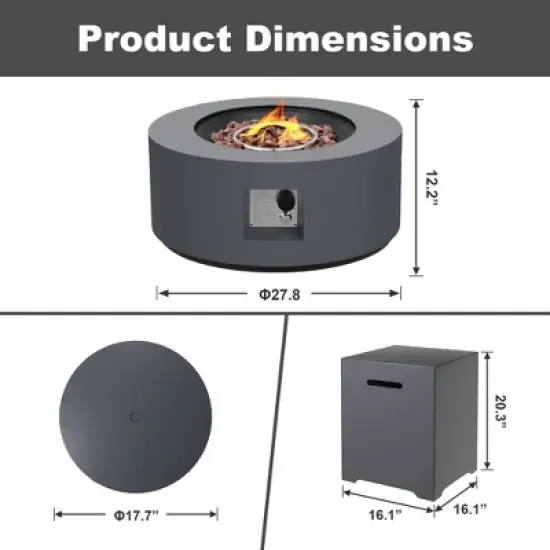 UPHA 28-inch Outdoor Round Fire Pit Table Propane for Outside Patio with Tank Cover image {2}