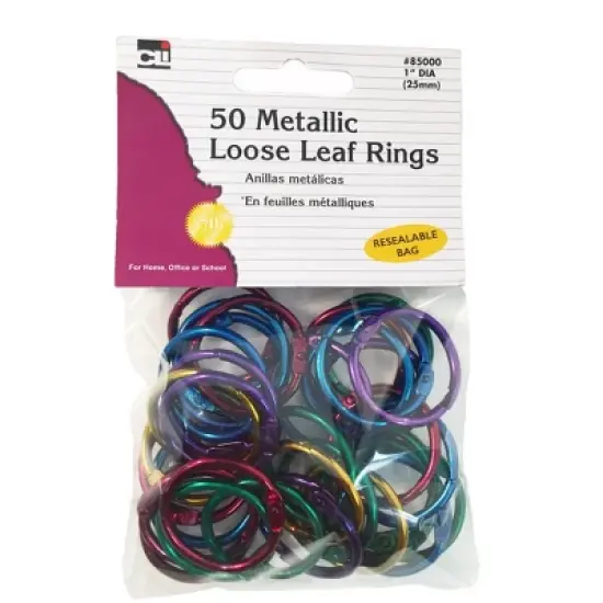 Charles Leonard Loose Leaf Rings, 1" Diameter, Metallic Assorted Colors image {1}