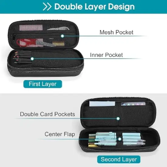 Pen Pencil Case, 2Layer EVA Zipper Pencil Box Pouch Large Capacity Stationery Storage Organizer image {4}