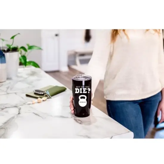 100 North 20 Ounce Stainless Steel On the Go Travel Tumbler With Push Top Lid, But Did You Die Black image {3}