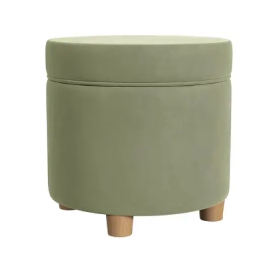 Round Storage Ottoman Light Sage Green Velvet - HomePop image {1}