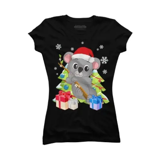 Junior's Design By Humans Santa Climbing Koala Bear Christmas T-Shirt By thebeardstudio T-Shirt image {3}