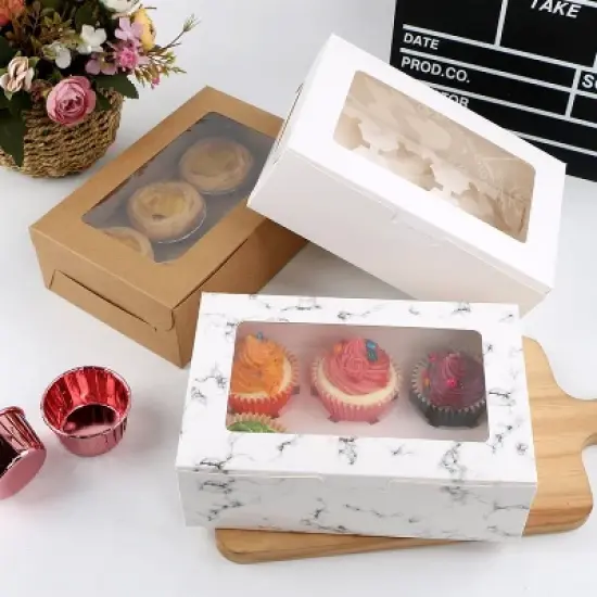 25 Pcs 6-Cell Cupcake Boxes with Inserts - Window Muffin Packaging Box with Lid image {2}