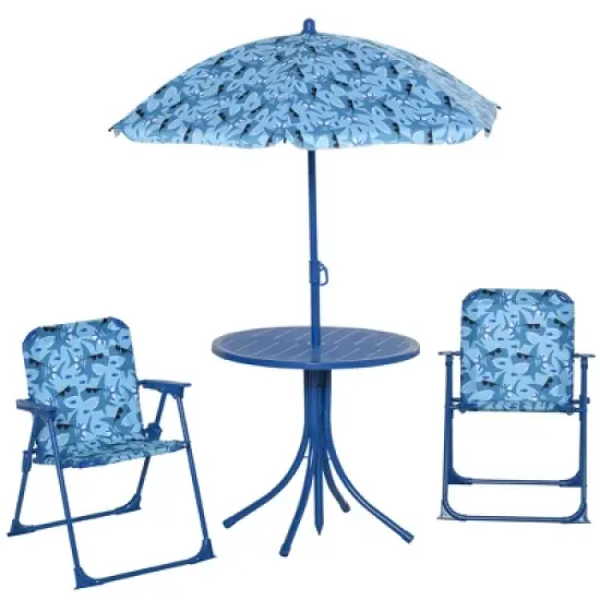Outsunny Kids Folding Picnic Table and Chair Set Shark Pattern Outdoor Garden Patio Backyard with Removable & Height Adjustable Sun Umbrella image {6}