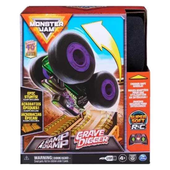 Monster Jam Official Ramp Champ Grave Digger Indoor Super Soft Remote Control Monster Truck image {1}