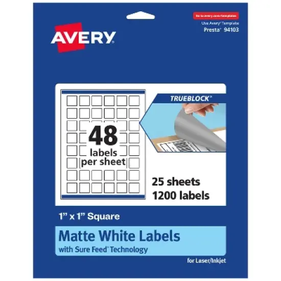 Avery TrueBlock Matte White Paper Labels,  1" x 1" Square image {8}