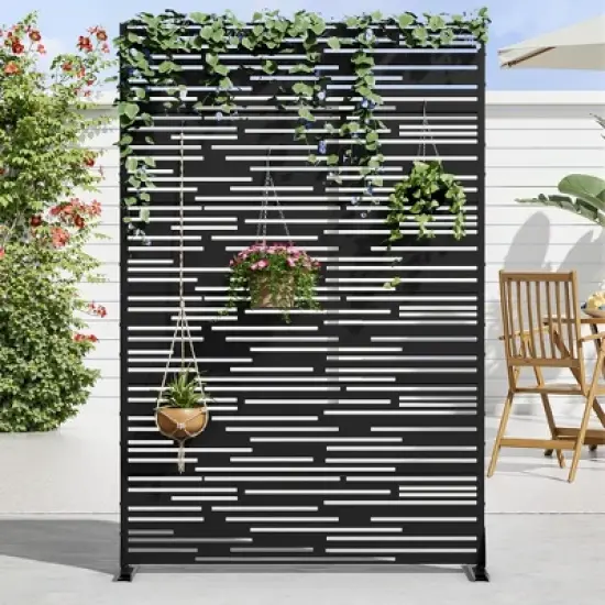 1-Piece 46.8 In. W x 71.37 In. H Light And Shadow Type Black Galvanized Sheet Outdoor Screen Decorative Art Panel image {5}