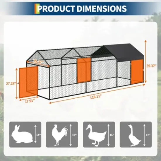 Chicken Coop Walk in Run - Galvanized Large Poultry Cage with Water-Resistant Cover, Outdoor Hen House for Backyard Farm image {4}