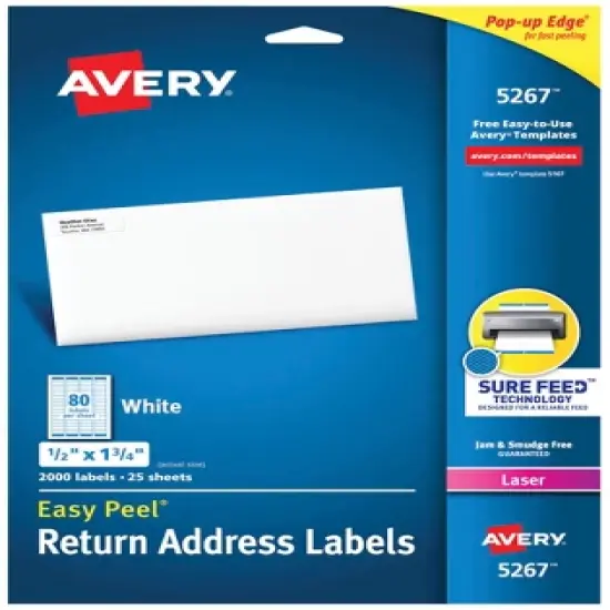 Avery Easy Peel Return Address Labels, Laser, 1/2 x 1-3/4 Inches, Pack of 2000 image {1}