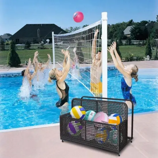 Outdoor PE Rattan Poolside Float Storage Box with Rolling Wheels, Durable Patio & Beach Organizer for Floaties and Accessories image {1}