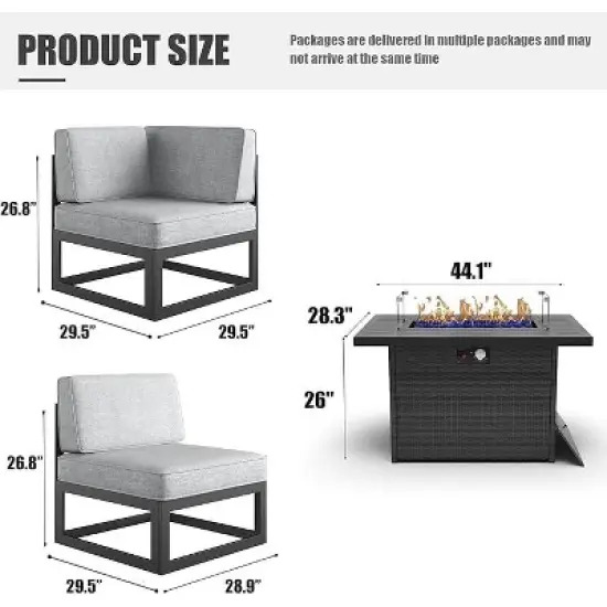 LayinSun 9-Piece Large Outdoor Modular L-Shaped Sectional Set with Propane Fire Pit Table image {8}
