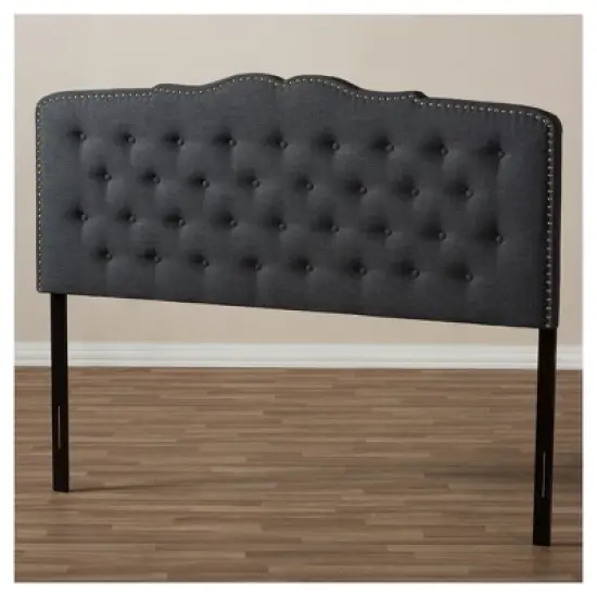King Lucy Modern and Contemporary Fabric Headboard Dark Gray - Baxton Studio: Upholstered, Button-Tufted, Nailhead Trim image {3}
