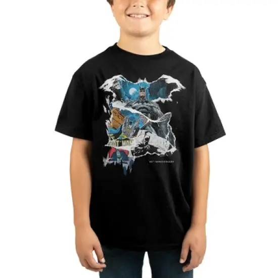 Batman Comic Book Scenes 80th Anniversary Black T-shirt Toddler Boy to Youth Boy image {1}