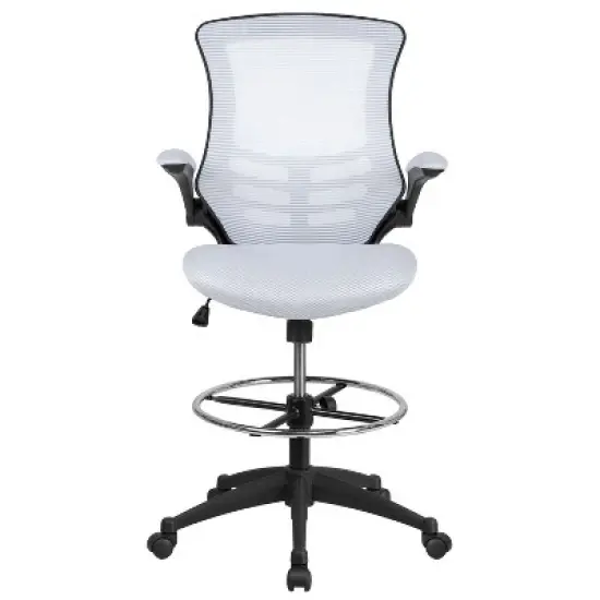 Emma and Oliver Mid-Back Mesh Ergonomic Drafting Chair with Foot Ring and Flip-Up Arms image {2}