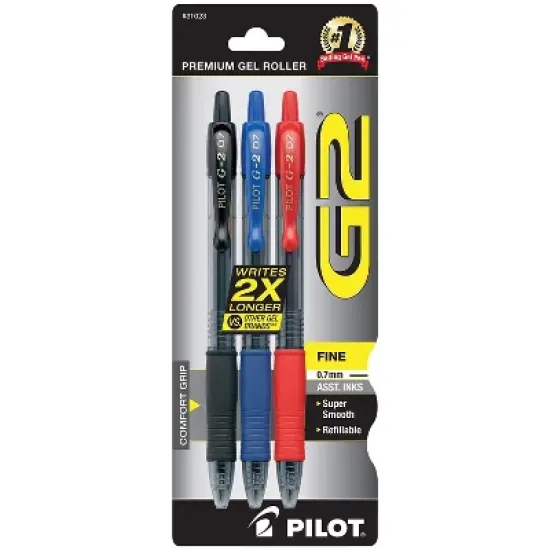 Pilot G2 Premium Retractable Gel Ink Pen Refillable Assorted Ink .7mm 3/Pack 31023 image {1}