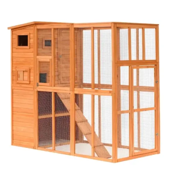 PawHut Cat House Outdoor Catio Kitty Enclosure with Platforms Run Lockable Doors and Asphalt Roof, 77" x 37" x 69" image {7}