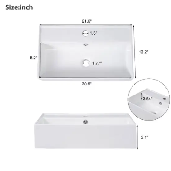 21.6" Floating Bathroom Vanity with Right Side Open Shelves, Wall-Mounted Cabinet with Ceramic Sink, Soft-Close Door image {9}