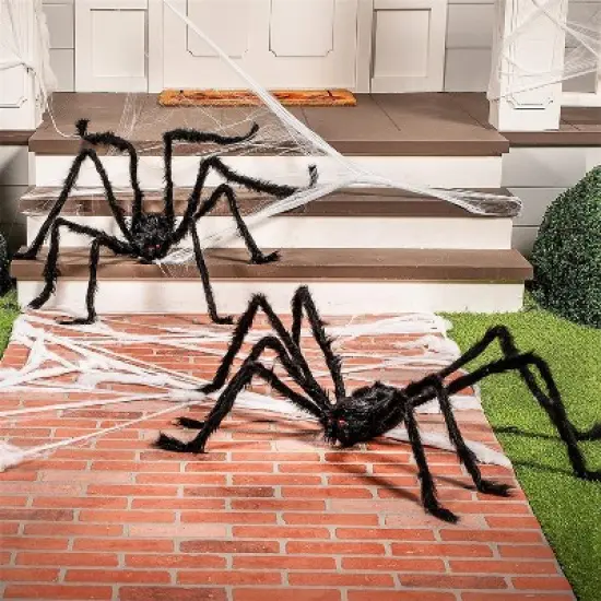 Joyfy 2 Packs 47" Scary Spider Halloween Outdoor Decor, Fake Hairy Black Spider Haunted House Props Creepy Yard Lawn Party Indoor Supplies image {2}