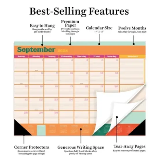 TF Publishing July 2025 - June 2026 Sherbet Medium Desk Pad Monthly Blotter Calendar image {2}