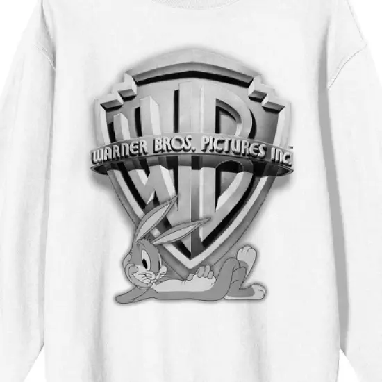WB 100: Looney Tunes Mashups WB Logo Bugs Relaxing Men's White Sweatshirt image {1}