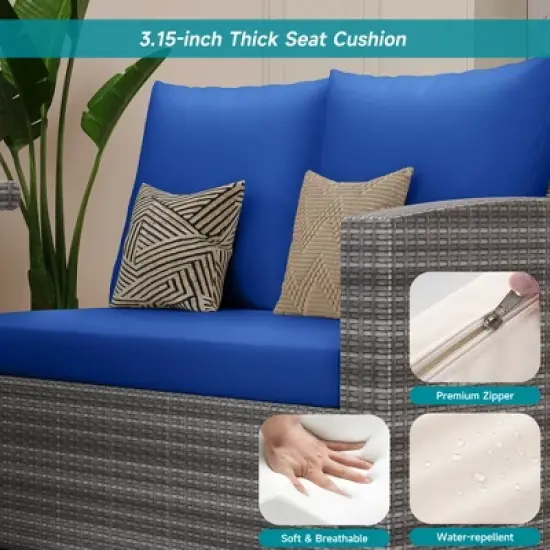 COZONY 7-Piece Outdoor Patio Furniture Set, Wicker Rattan Dining Set with Table and Ottomans, Garden Poolside Backyard Seating Group image {5}