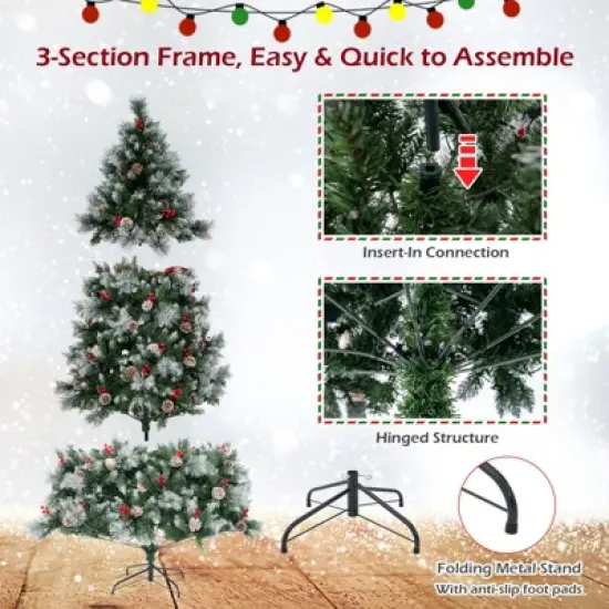 Costway 7 FT Pre-Lit Artificial Christmas Tree Hinged with Pine Needles 400 LED Lights image {3}