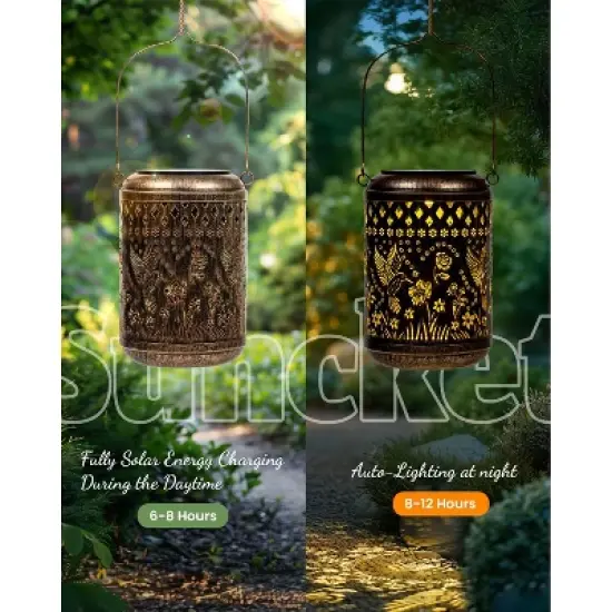 Gigalumi Solar Lanterns Outdoor Hanging Waterproof, Solar Lights Metal Decoration Outside for Yard, Patio,Garden,Backyard,Porch image {1}