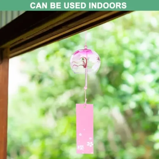 Unique Bargains Glass Outdoor Handmade Style Wind Chimes Gradient Pink 1 Pack image {3}