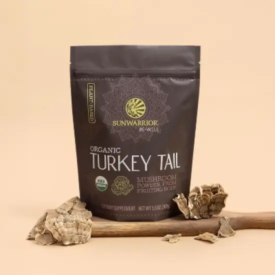 Sunwarrior Organic Turkey Tail Mushroom Powder, Be Well Turkey Mushroom Immune Support, Microbiome Gut Health Support, 50 Servings 100g Pouch image {1}