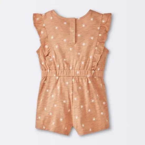 Baby Girls' Sun Stamps Printed Ruffle Romper - Cloud Island&trade; Tan image {1}